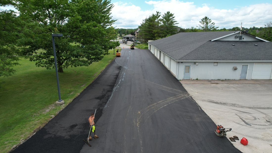 Finished asphalt surface captured by drone